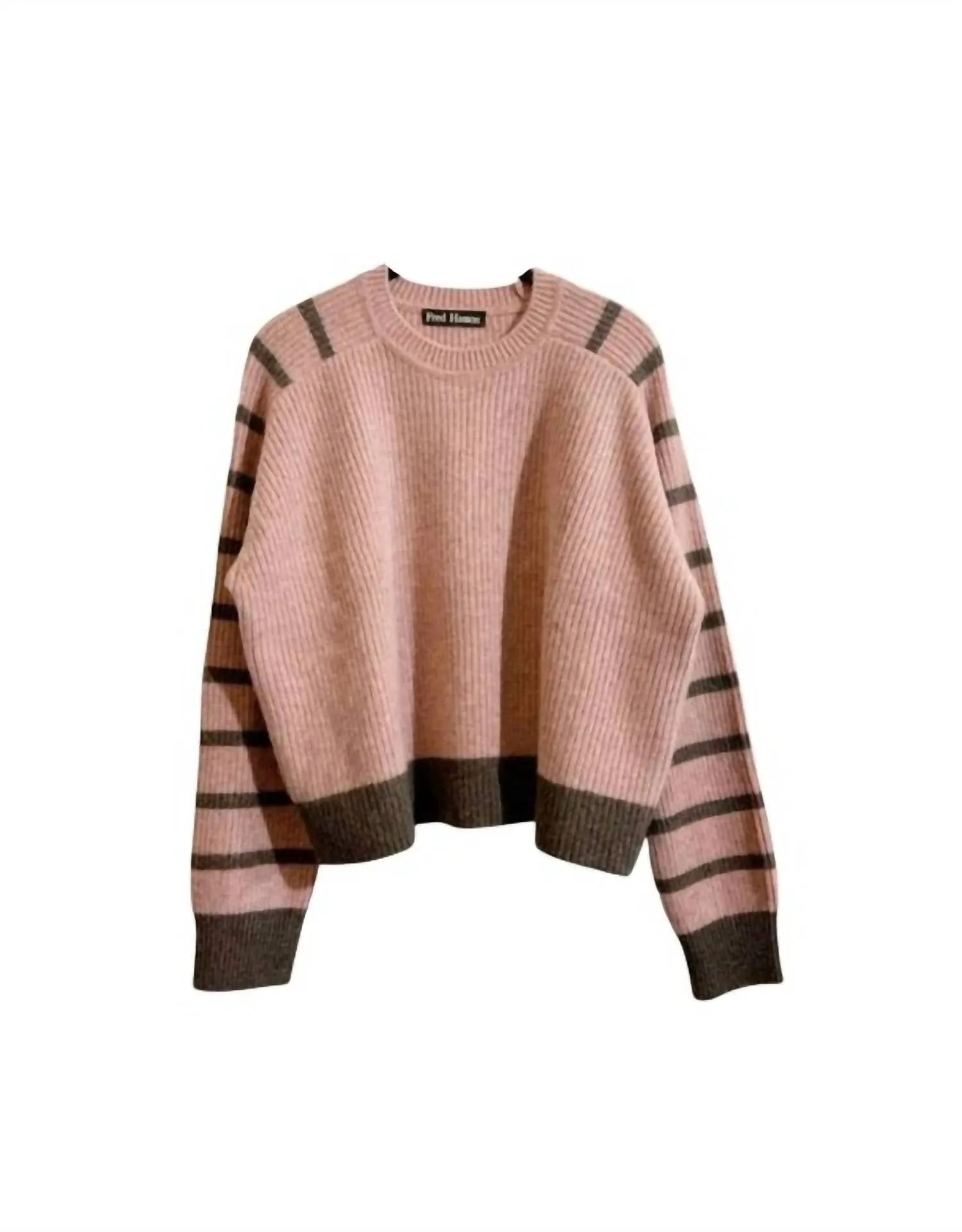 Women's Placed Stripe Shaker Plush Sweater In Pink/brown