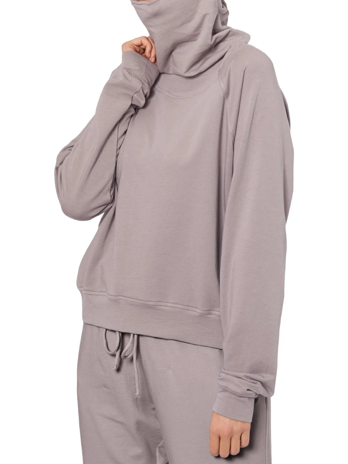 Womens Pullover Built-In Mask Crewneck Sweater