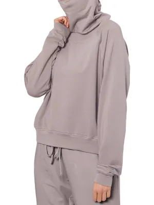 Womens Pullover Built-In Mask Crewneck Sweater