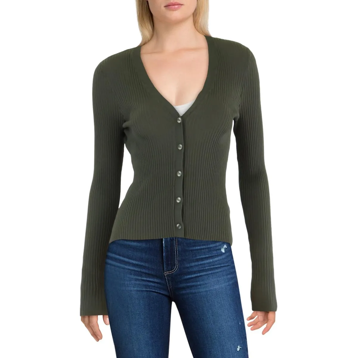 Womens Ribbed Button Up Cardigan Sweater