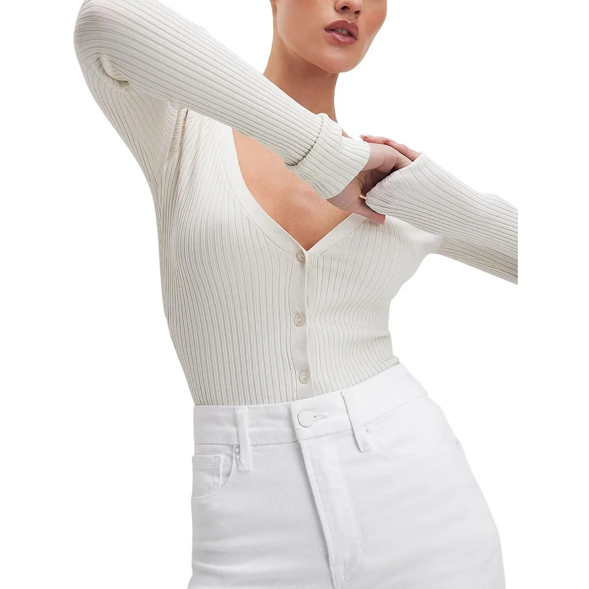 Womens Ribbed Button Up Cardigan Sweater