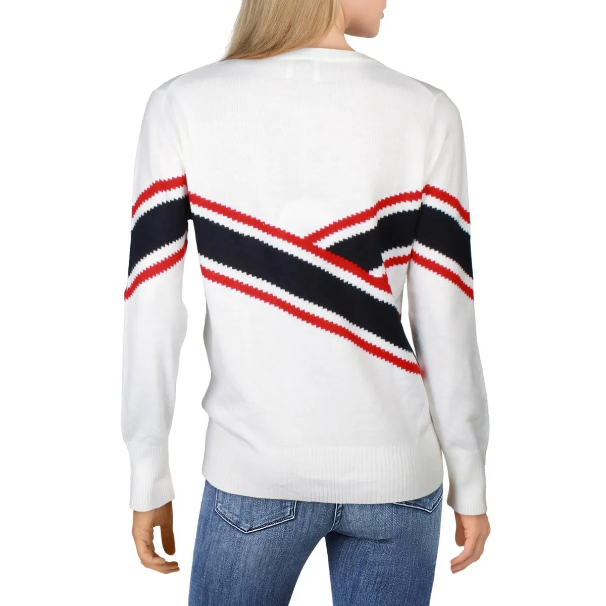 Womens Ribbed Trim Long Sleeve Crewneck Sweater