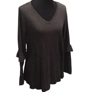 Women's Ruffled Elbow V-Neck Sweater - Plus In Black