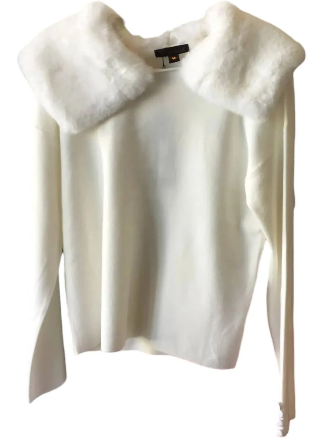 Women's Sweater With Removable Faux Fur Collar In White
