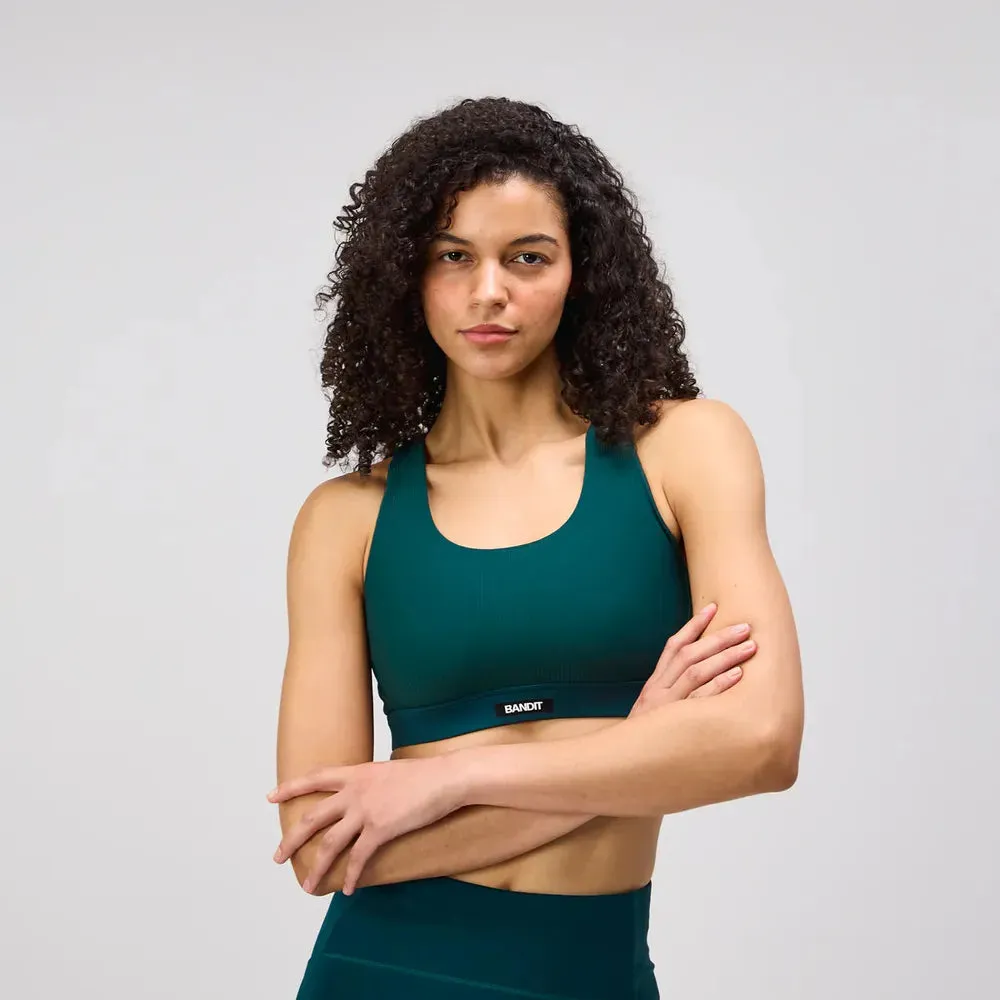 Womens Women's T-shirts, women's tops, women's summer styles, sports vests, running tops Cadence? Scoop Neck Run Bra - Pine