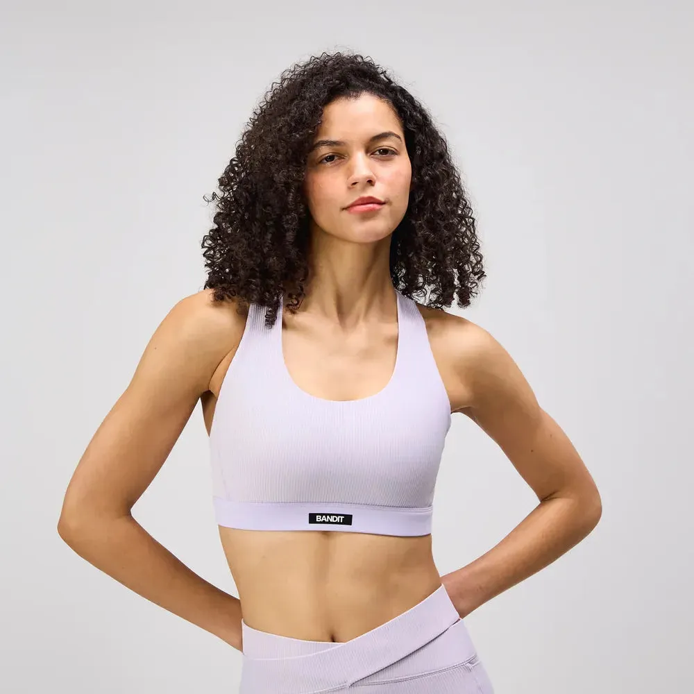 Womens Women's T-shirts, women's tops, women's summer styles, sports vests, running tops Striped Cadence? Scoop Neck Run Bra - Light Thistle