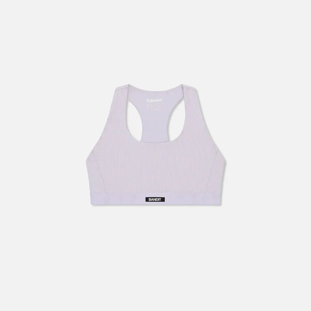 Womens Women's T-shirts, women's tops, women's summer styles, sports vests, running tops Striped Cadence? Scoop Neck Run Bra - Light Thistle